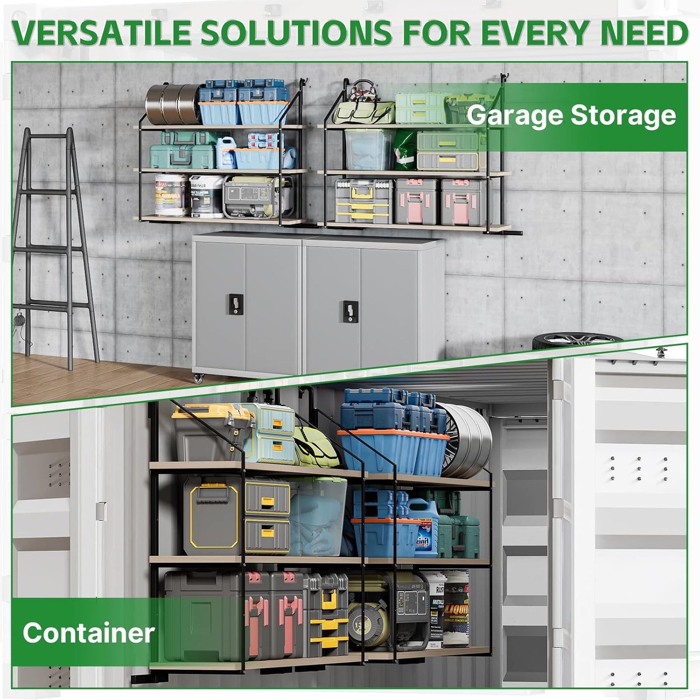 Maeklon 4 Pcs Shipping Container Shelving Bracket, 3 Tier Heavy Duty Shipping Container Shelf Brackets, High Capacity Containers Storage Shelves for Containers, Warehouse, Garage