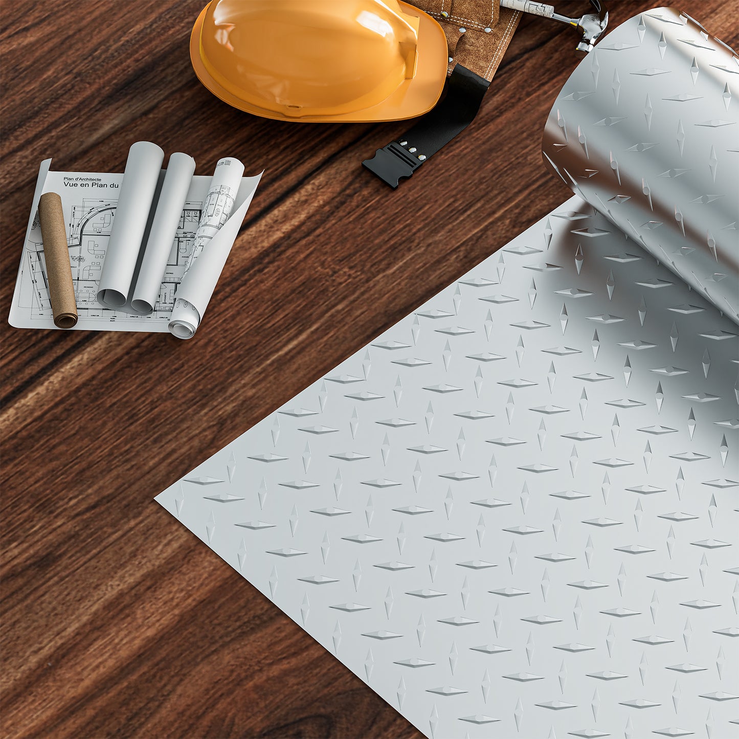 Maeklon 24x96in Aluminum Diamond Plate, Durable Metal Diamond Plate Sheet with a Pair of Gloves, Embossed Roll Plate Sheet with 6in Pliers, for Wall Covering, Cargo Trailer, DIY Projects