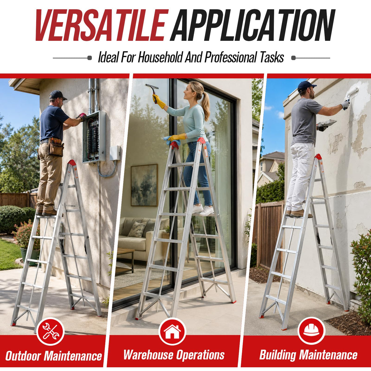 Maeklon 6-Step Folding Ladder, Aluminum Alloy A Frame Ladder, 330 Lbs Capacity, 78.54" x 17.52" x 59.45",Lightweight Twin Front Step Ladder with Anti-Slip Feet, Foldable Design for Homeand DIY Tasks