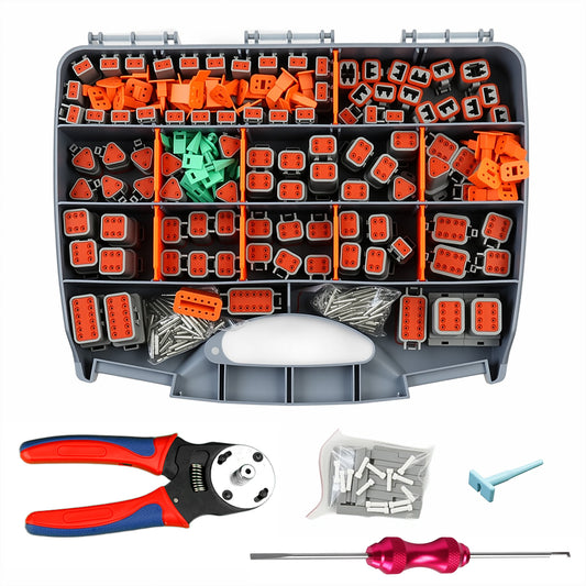 Maeklon 660Pcs Deutsch Connector Kit with Crimping Tools, Waterproof rating IP68 Deutsch Crimp Tool with 2/3/4/6/8/12 Pin DT Connectors, Size 14-20AWG Deutsch Pin Removal Tool