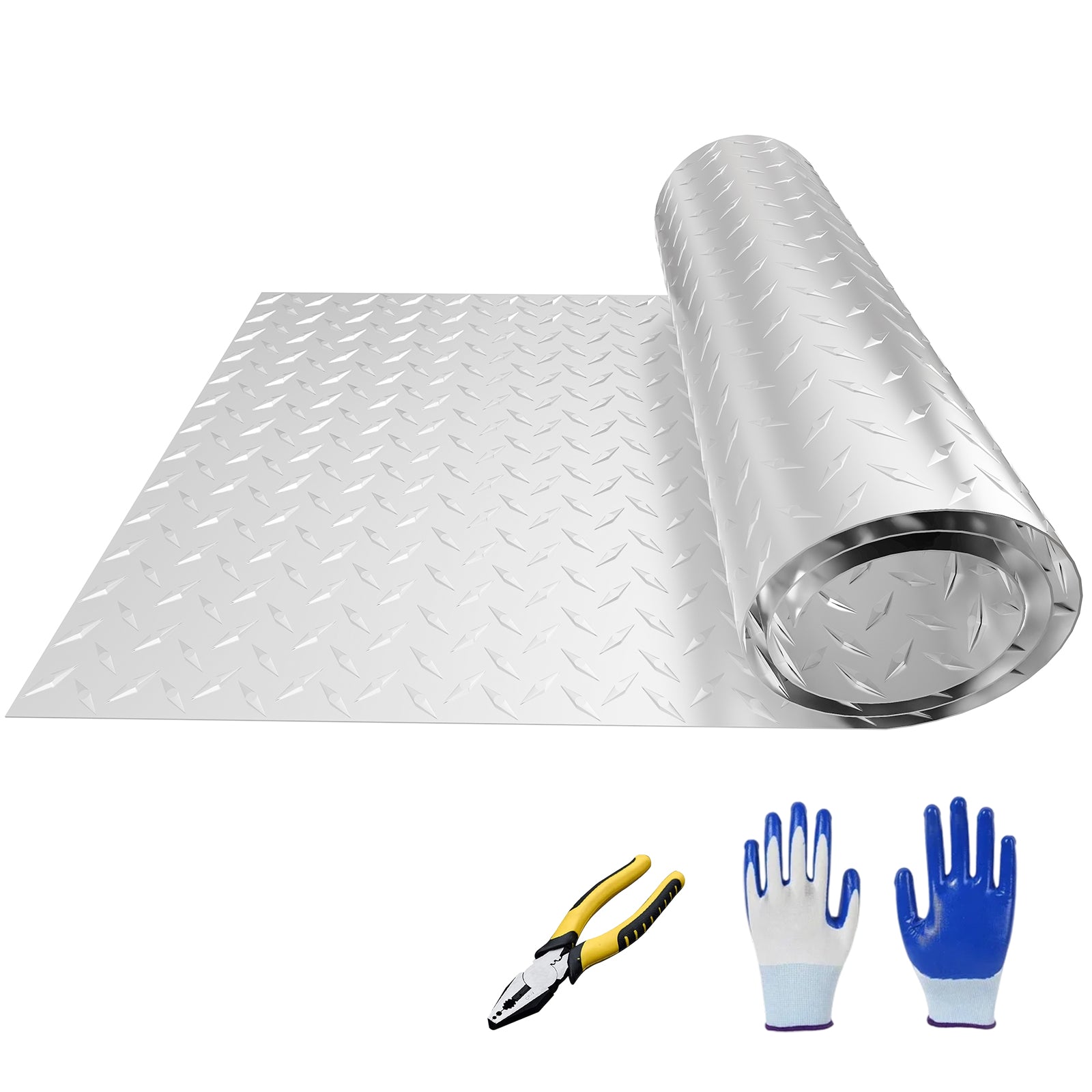 Maeklon 24x96in Aluminum Diamond Plate, Durable Metal Diamond Plate Sheet with a Pair of Gloves, Embossed Roll Plate Sheet with 6in Pliers, for Wall Covering, Cargo Trailer, DIY Projects
