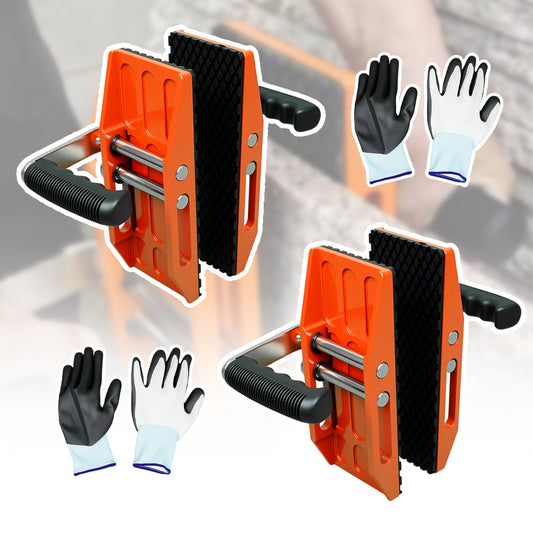 Maeklon 2 Pack Granite Carrying Clamps with Rubber-Lined, Double Handed Stone Panel Carry Lifter Tools with 2 Pcs Non-Slip Gloves, 660lbs Capacity Panel Carry Lifting Tools for 0-2.36in Granite, Marble