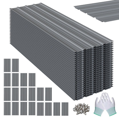 Maeklon 20 PCS Metal Roof Panels, 17.7"×73.2" 180 ft² Corrugated Roofing Panels, 6.1Ft Galvanized Metal Siding Panels with 200 Screws and Glove, for Garages, Sheds, Stables, Carport, Grey