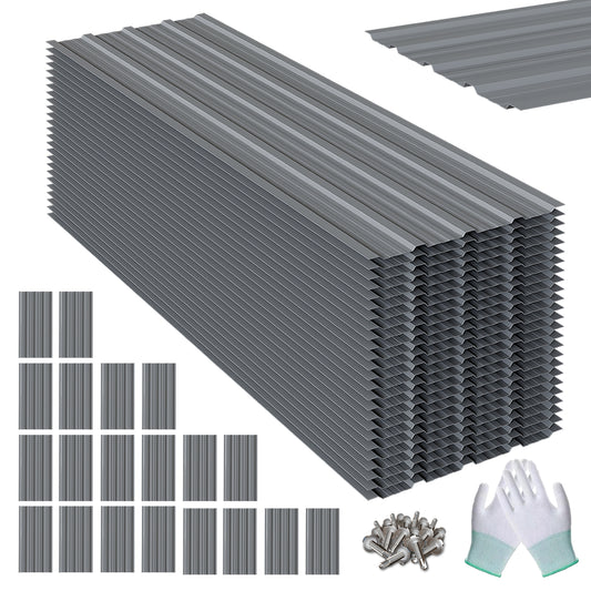 Maeklon 20 PCS Metal Roof Panels, 17.7"×73.2" 180 ft² Corrugated Roofing Panels, 6.1Ft Galvanized Metal Siding Panels with 200 Screws and Glove, for Garages, Sheds, Stables, Carport, Grey