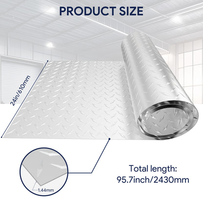 Maeklon 24x96in Aluminum Diamond Plate, Durable Metal Diamond Plate Sheet with a Pair of Gloves, Embossed Roll Plate Sheet with 6in Pliers, for Wall Covering, Cargo Trailer, DIY Projects