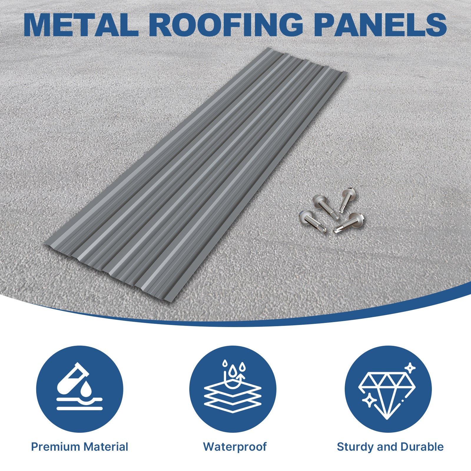 Maeklon 20 PCS Metal Roof Panels, 17.7"×73.2" 180 ft² Corrugated Roofing Panels, 6.1Ft Galvanized Metal Siding Panels with 200 Screws and Glove, for Garages, Sheds, Stables, Carport, Grey