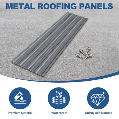 Maeklon 20 PCS Metal Roof Panels, 17.7"×73.2" 180 ft² Corrugated Roofing Panels, 6.1Ft Galvanized Metal Siding Panels with 200 Screws and Glove, for Garages, Sheds, Stables, Carport, Grey