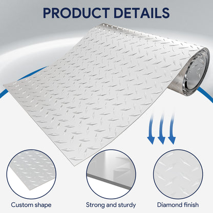 Maeklon 24x96in Aluminum Diamond Plate, Durable Metal Diamond Plate Sheet with a Pair of Gloves, Embossed Roll Plate Sheet with 6in Pliers, for Wall Covering, Cargo Trailer, DIY Projects