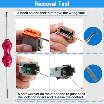 Maeklon 660Pcs Deutsch Connector Kit with Crimping Tools, Waterproof rating IP68 Deutsch Crimp Tool with 2/3/4/6/8/12 Pin DT Connectors, Size 14-20AWG Deutsch Pin Removal Tool