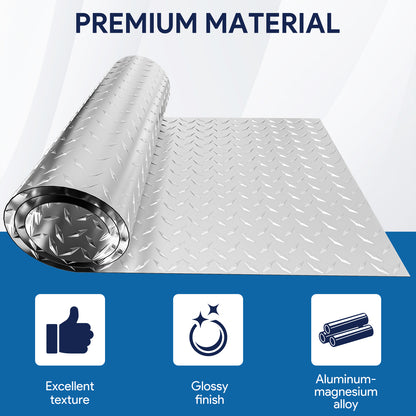 Maeklon 24x96in Aluminum Diamond Plate, Durable Metal Diamond Plate Sheet with a Pair of Gloves, Embossed Roll Plate Sheet with 6in Pliers, for Wall Covering, Cargo Trailer, DIY Projects