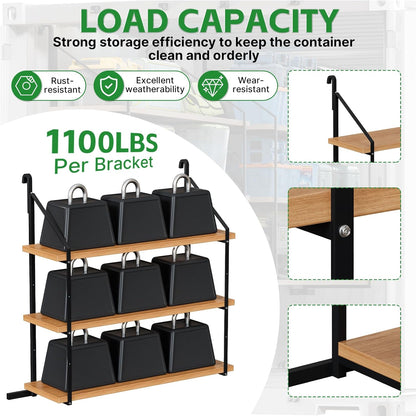 Maeklon 4 Pcs Shipping Container Shelving Bracket, 3 Tier Heavy Duty Shipping Container Shelf Brackets, High Capacity Containers Storage Shelves for Containers, Warehouse, Garage