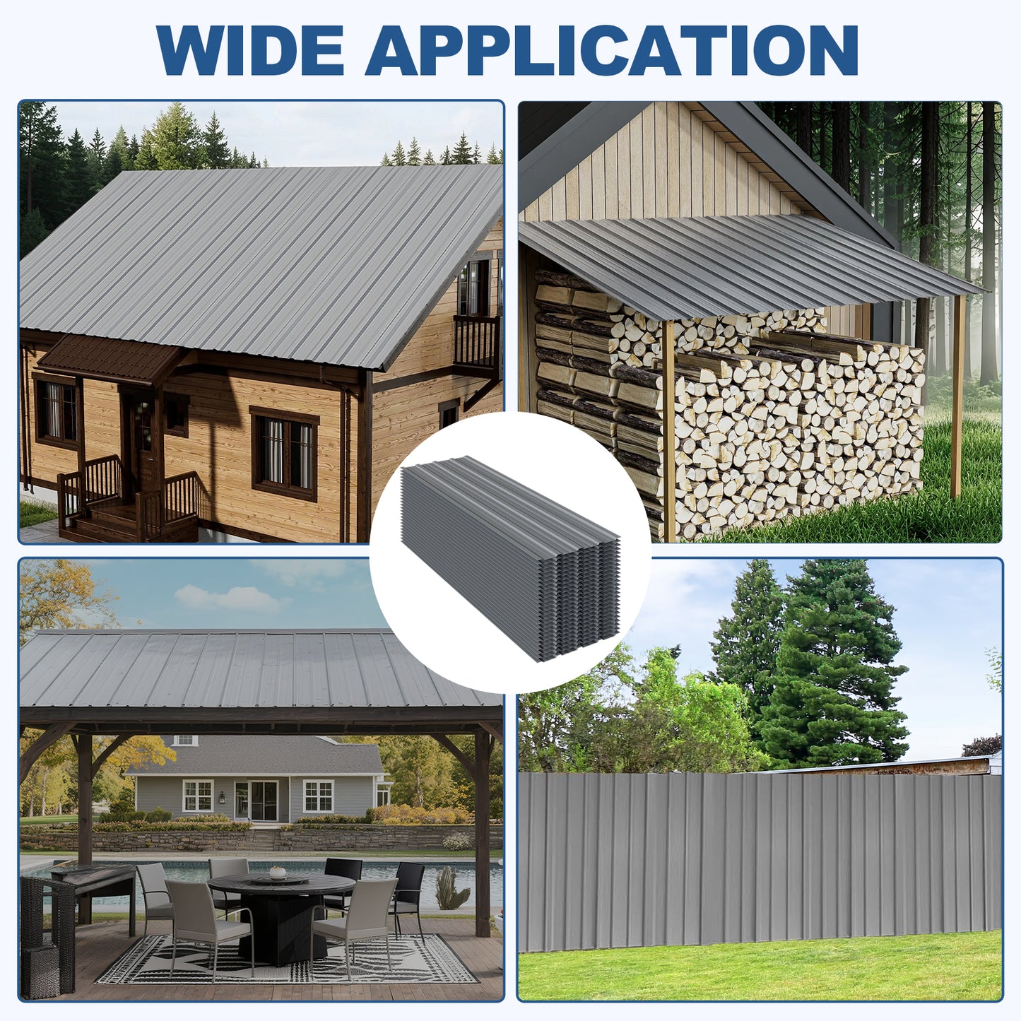 Maeklon 20 PCS Metal Roof Panels, 17.7"×73.2" 180 ft² Corrugated Roofing Panels, 6.1Ft Galvanized Metal Siding Panels with 200 Screws and Glove, for Garages, Sheds, Stables, Carport, Grey