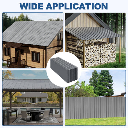 Maeklon 20 PCS Metal Roof Panels, 17.7"×73.2" 180 ft² Corrugated Roofing Panels, 6.1Ft Galvanized Metal Siding Panels with 200 Screws and Glove, for Garages, Sheds, Stables, Carport, Grey