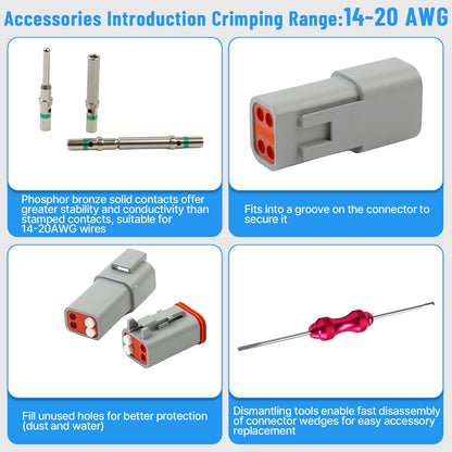 Maeklon 660Pcs Deutsch Connector Kit with Crimping Tools, Waterproof rating IP68 Deutsch Crimp Tool with 2/3/4/6/8/12 Pin DT Connectors, Size 14-20AWG Deutsch Pin Removal Tool