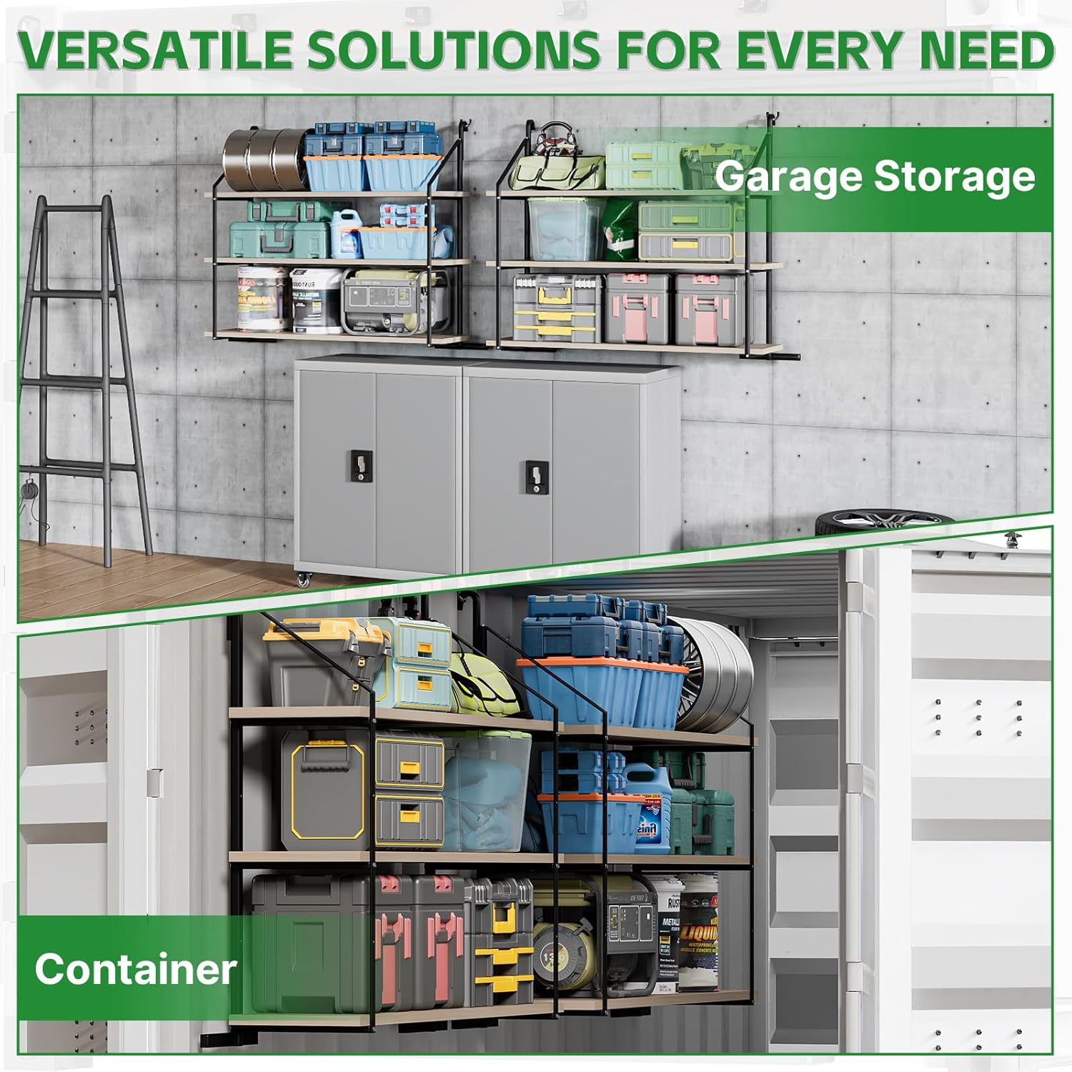 Maeklon 4 Pcs Shipping Container Shelving Bracket, 3 Tier Heavy Duty Shipping Container Shelf Brackets, High Capacity Containers Storage Shelves for Containers, Warehouse, Garage
