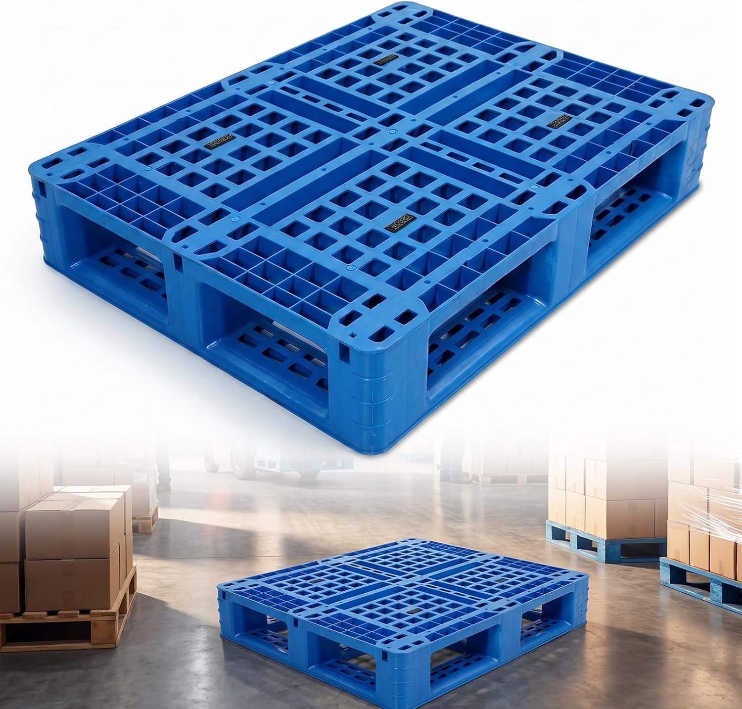Maeklon Plastic Pallet 31.3"x23.5"x5.7", High Density Polyethylene Pallet | Durable Polyethylene Pallet, 6600 lb Capacity Industrial Pallet for Warehouse, Garage, Forklift and Material Handling, Blue