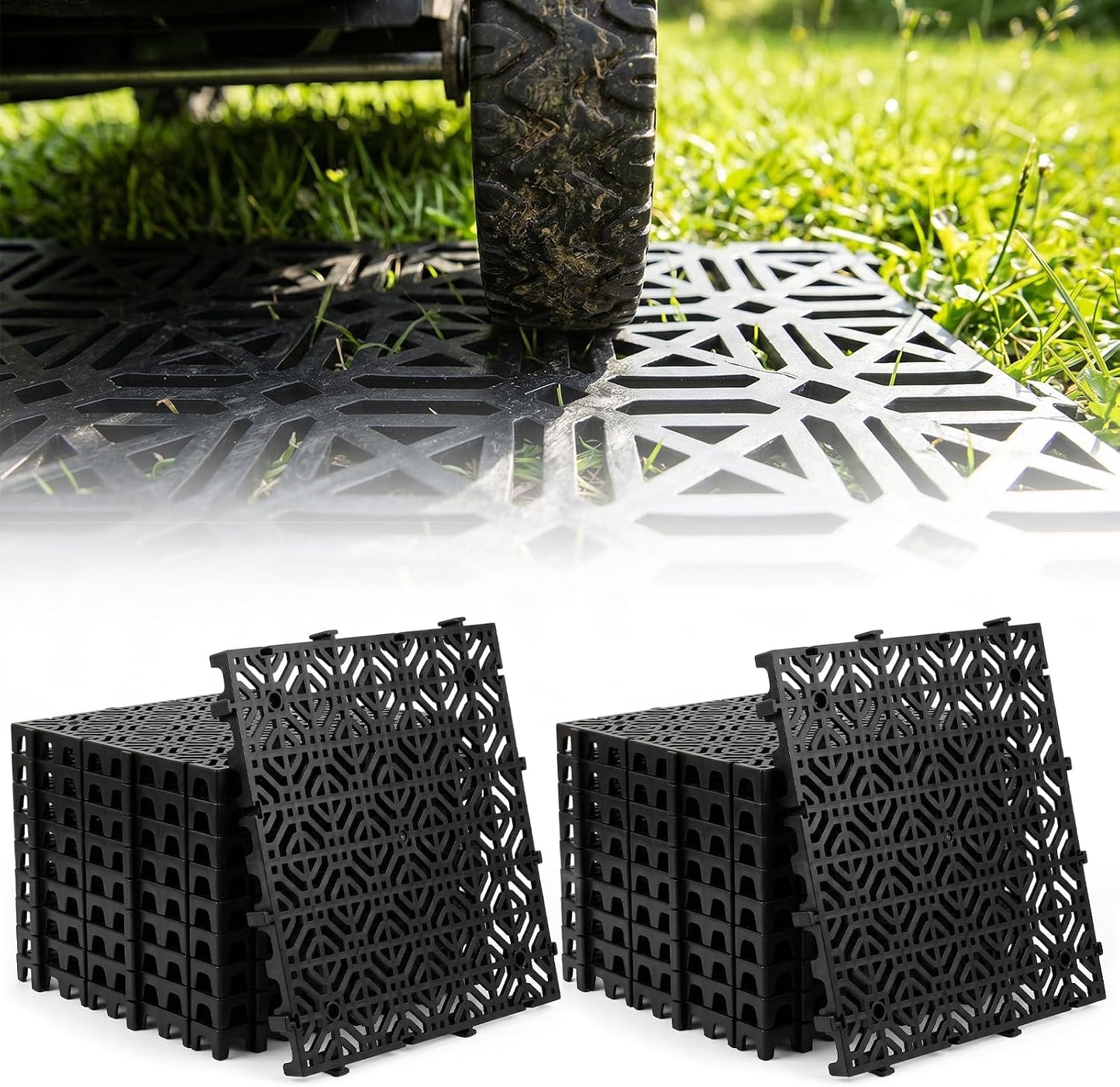 20 Pack Ground Protection Mats, 15.7"x15.7" Interlocking Plastic Grid Panel | 1.18" Thick Heavy-Duty Drainage Pavers for Lawns, Gravel, Parking Areas, Pathways and Outdoor Event Flooring