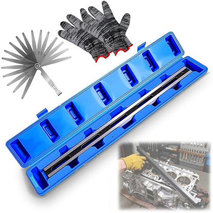 Maeklon 24 Inch Straight Edge Tool kit, Machinist Precision Steel Straight Edge Tool with Complimentary Feeler, Gloves, Plastic Box, Cylinder Head Straight Ruler for Checking Cylinder Heads and Engine Blocks