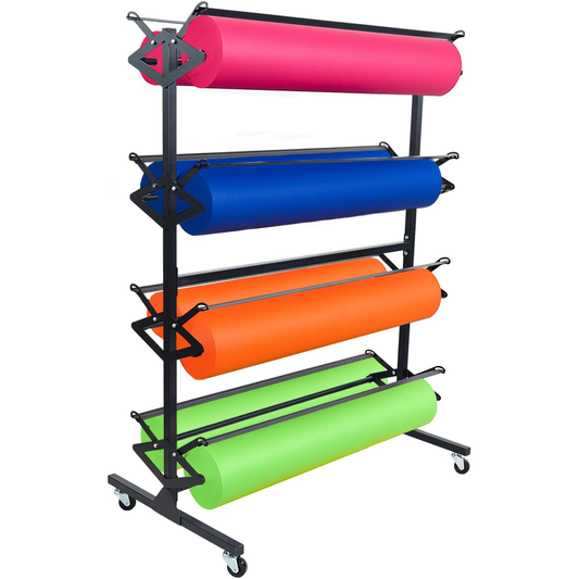 Maeklon Paper Roll Dispenser Holder, Dispenser Rack and Cutter for Up to 8 Roll 36 Inch Wide Rolls, Mobile Rolling Organizer, Ideal for Butcher, Craft, ArtGift Paper