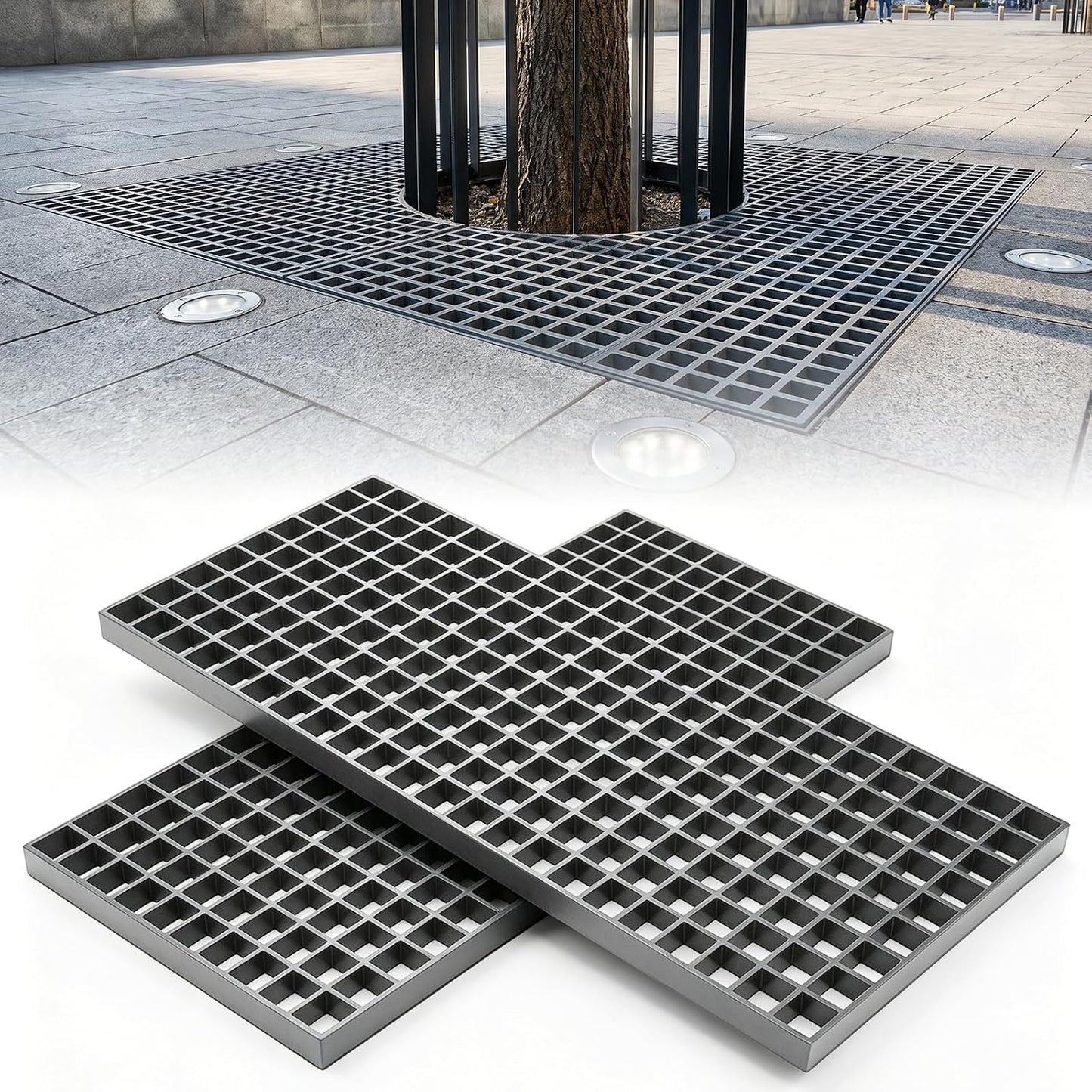 2 Pack Fiberglass Grating, 48"x22.6"x1.3" Molded FRP Panels | Open Mesh Grate with Concave Surface for Drain, Deck, Car Wash, Walkway and Industrial Flooring