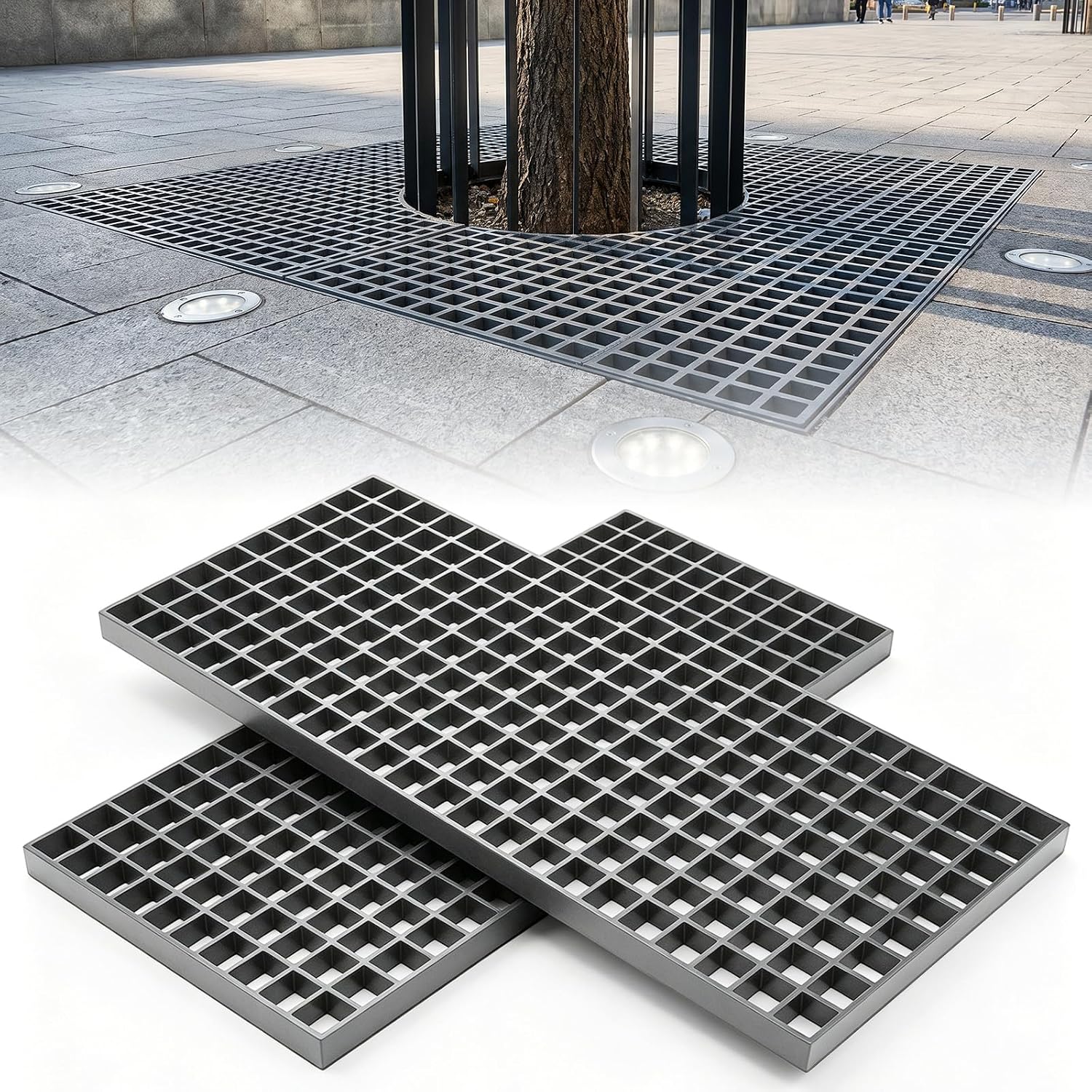 2 Pack Fiberglass Grating, 48"x22.6"x1.3" Molded FRP Panels | Open Mesh Grate with Concave Surface for Drain, Deck, Car Wash, Walkway and Industrial Flooring
