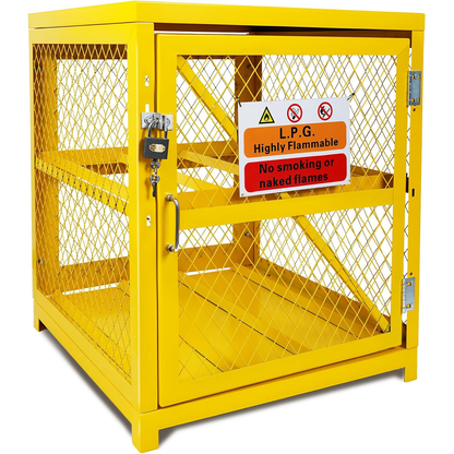 Maeklon Propane Tank Storage Box, Propane Storage Cage, 2 Tier Gas Cylinder Cabinet Fits for 20lbs and 33lbs Cylinder, for Warehouse and Factory, Yellow (30.1" Wx29.7 Lx35 H )