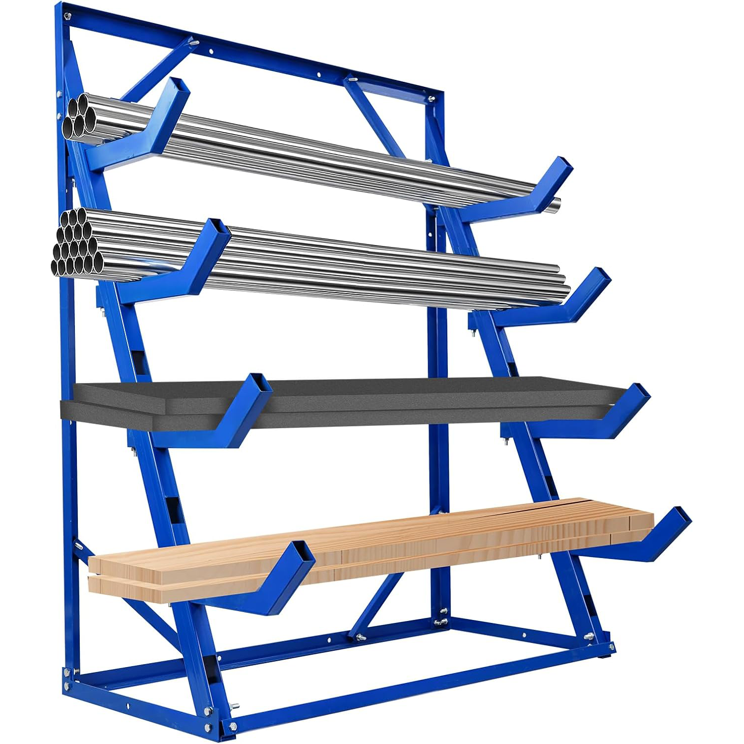 Maeklon Industrial Steel 4 Tier Horizontal Lumber Storage Rack, 2000lbs Load Capacity, Heavy Duty Lumber Storage Rack, Adjustable Utility Cantilever Rack for Garage, Workshop and Shed