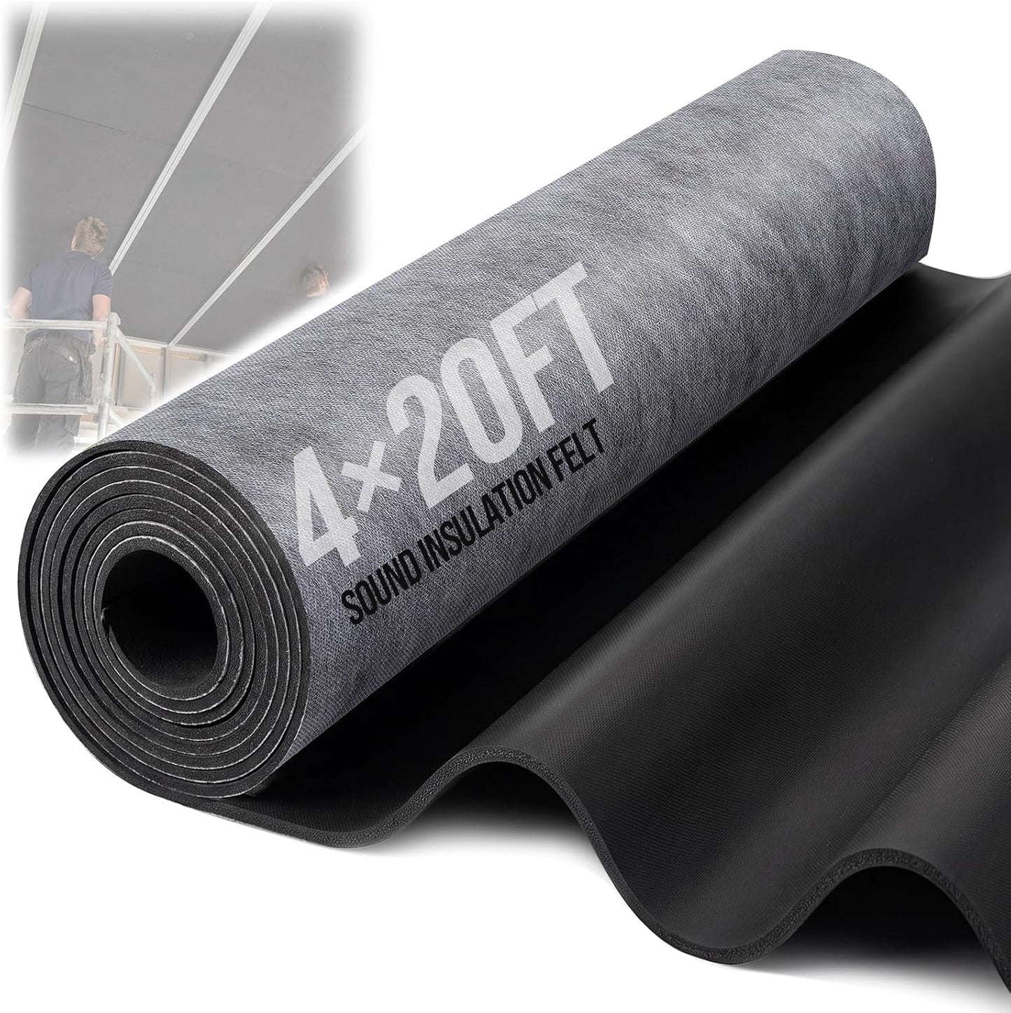 Maeklon 4 Ft x 20 Ft Mass Loaded Vinyl, 1/8 Inch Thick 1Lb/Ft2 Sound Barrier | 80 Sq Ft MLV Noise Barrier Material for Walls, Floors, Ceilings, Studios, Offices and Home Improvement Projects