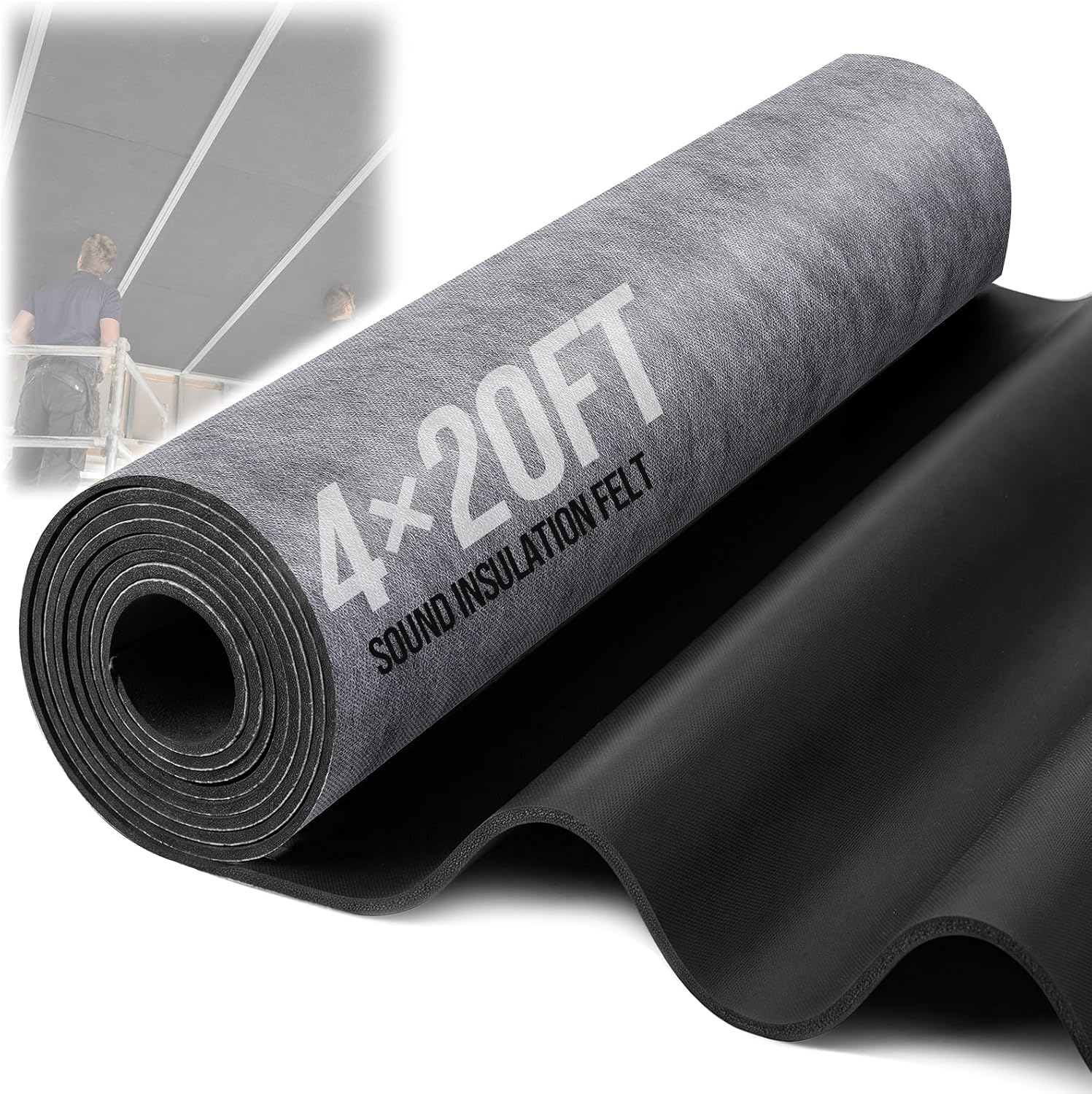 Maeklon 4 Ft x 20 Ft Mass Loaded Vinyl, 1/8 Inch Thick 1Lb/Ft2 Sound Barrier | 80 Sq Ft MLV Noise Barrier Material for Walls, Floors, Ceilings, Studios, Offices and Home Improvement Projects