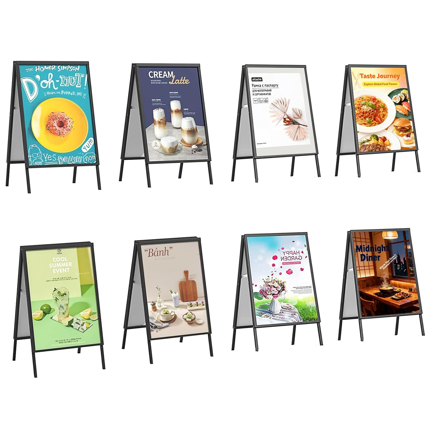 Maeklon 8 Pack A-Frame Sidewalk Sign 24" x 36", Portable Outdoor Sandwich Board Sign, Heavy Duty Double-Sided Signboard, Black Folding Frame Poster Boards (Frame Only)