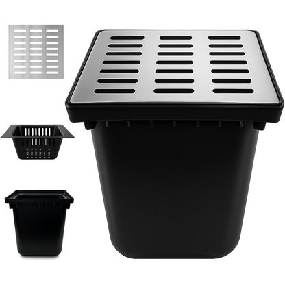 Maeklon 16"x16"x16" Catch Basin with Grate, 304 Stainless Steel Grate Catch Basin with Debris Basket, French Drain Without Reserved Hole for Patio,Downspout,Commercial
