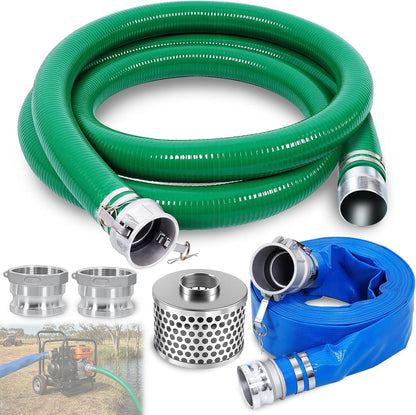 Maeklon 3 Inch Discharge Hose Pump Kit, Suction Hose Kit with Carbon Steel Filter | Includes 20 Ft Suction Hose and 65 Ft PVC Discharge Hose for Water Transfer, Drainage, Backwashing and Pump Applications
