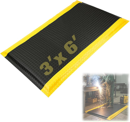 Maeklon Anti Fatigue Mat, 15/16 Inch Thick Soft Sponge Ergonomic Mat, Non-Slip Industrial Grade Floor Mat, Easy to Clean, for Kitchen, Garage, Work, Shop, Black with Yellow Border