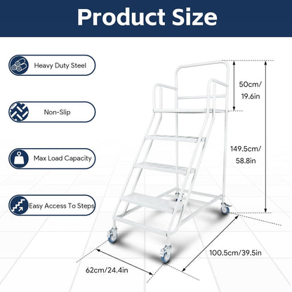 Maeklon 4-Step Rolling Stairs with Wheels,445 LBs Capacity Rolling Platform Ladder,4-Step Ladder with Stair Edge Protector, Heavy Duty Rolling Steps for Industrial & Warehouse