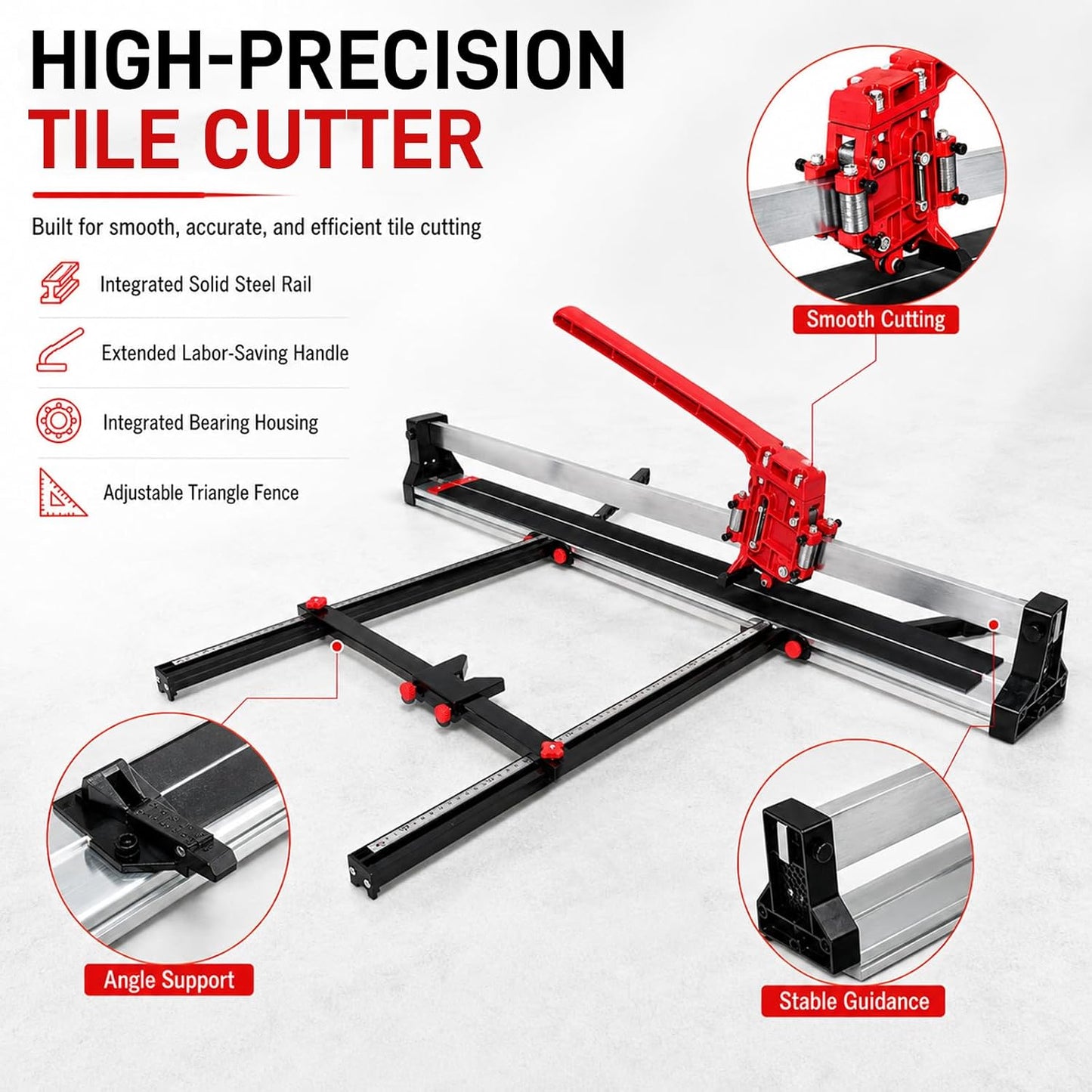 Manual Tile Cutter 48 Inch with Laser Guide and Aluminum Alloy Frame | For Porcelain, Ceramic and Stone, 0.23-0.67 in Thick, with Tungsten Carbide Wheel and Double-Layer Aluminum Plate