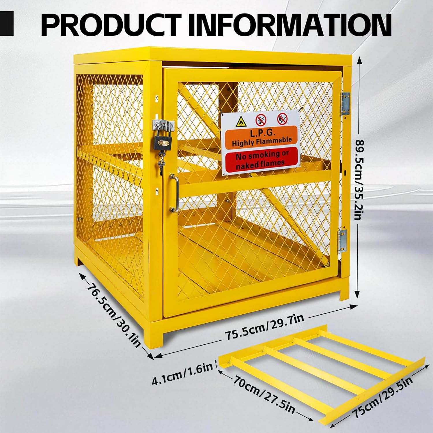 Maeklon Propane Tank Storage Box, Propane Storage Cage, 2 Tier Gas Cylinder Cabinet Fits for 20lbs and 33lbs Cylinder, for Warehouse and Factory, Yellow (30.1" Wx29.7 Lx35 H )