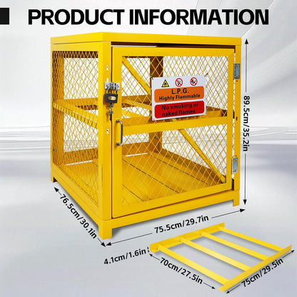 Maeklon Propane Tank Storage Box, Propane Storage Cage, 2 Tier Gas Cylinder Cabinet Fits for 20lbs and 33lbs Cylinder, for Warehouse and Factory, Yellow (30.1" Wx29.7 Lx35 H )