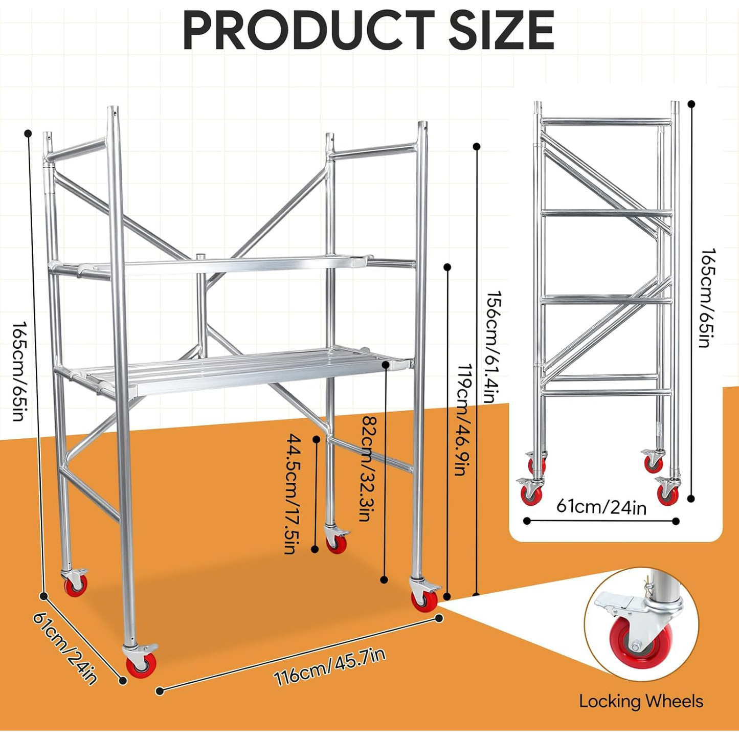 Maeklon Rolling Scaffolding Work Platform, Portable Scaffolding Platform with Locking Wheels, Multipurpose Mobile Scaffolding, 500-Pound-Capacity with Foldable Design(24 "x46" x65")
