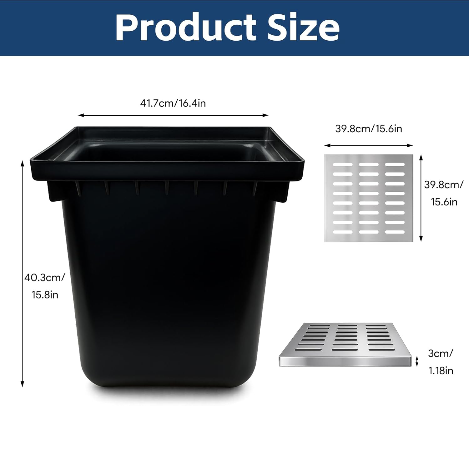 Maeklon 16"x16"x16" Catch Basin with Grate, 304 Stainless Steel Grate Catch Basin with Debris Basket, French Drain Without Reserved Hole for Patio,Downspout,Commercial