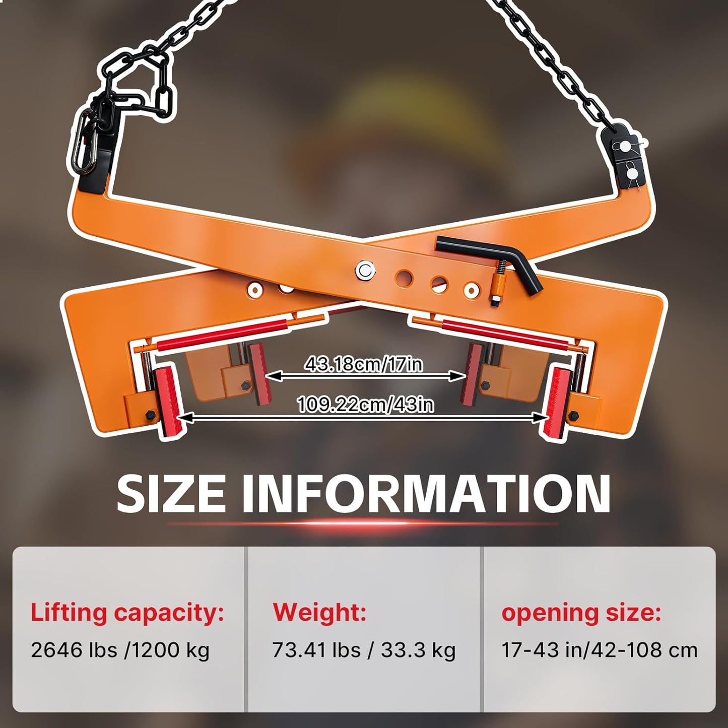 Maeklon 2646 lbs Heavy Duty Stone Lifting Clamp, Adjustable Range: 17"-43", Granite Slab Lifting Clam, Roadside Stone Lifting Clamps for Carrying and Vertical Transport of Concrete Blocks
