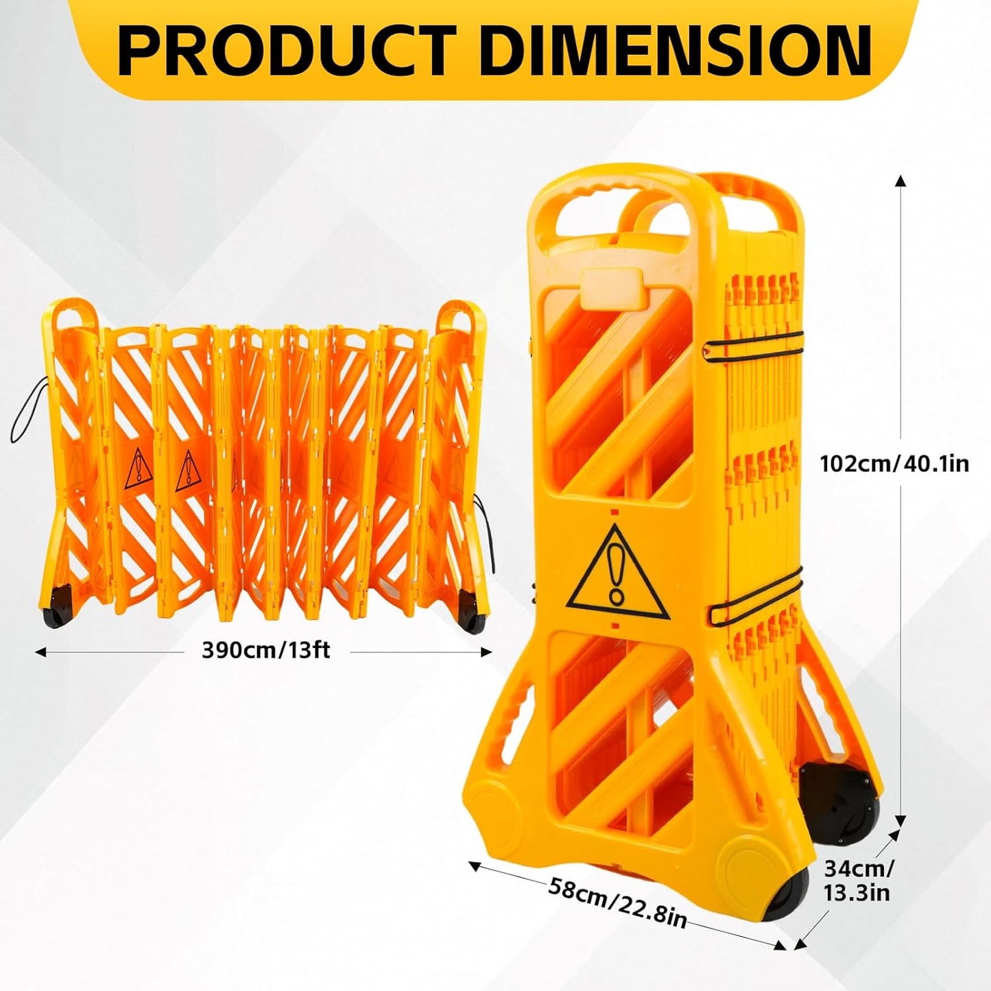 Maeklon 13 Foot Portable Driveway Fence Safety Barriers, Commercial Safety Barriers, Folding Security Gate Safety Barrier with Casters for Construction, Traffic Control, Driveway Gate