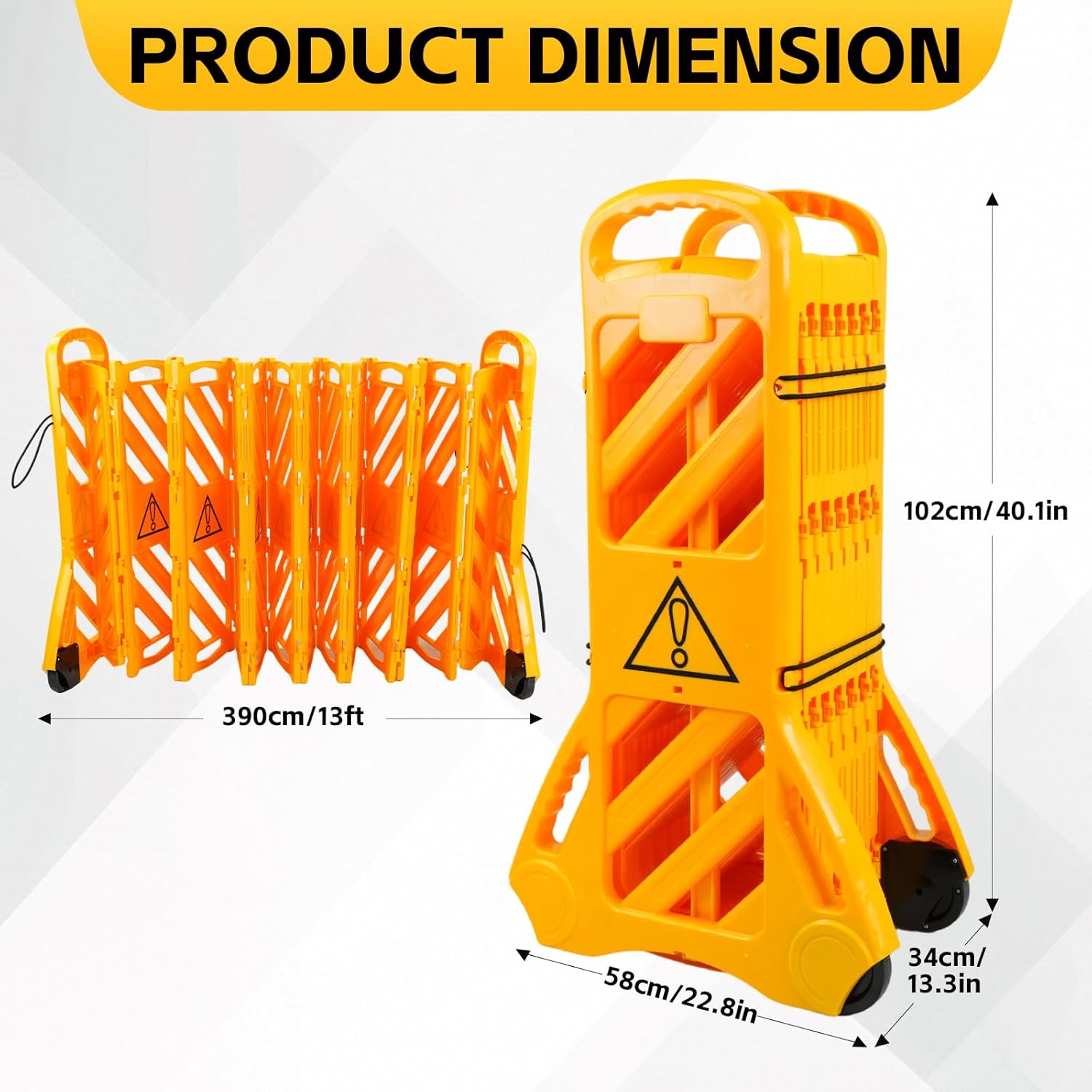 Maeklon 13 Foot Portable Driveway Fence Safety Barriers, Commercial Safety Barriers, Folding Security Gate Safety Barrier with Casters for Construction, Traffic Control, Driveway Gate