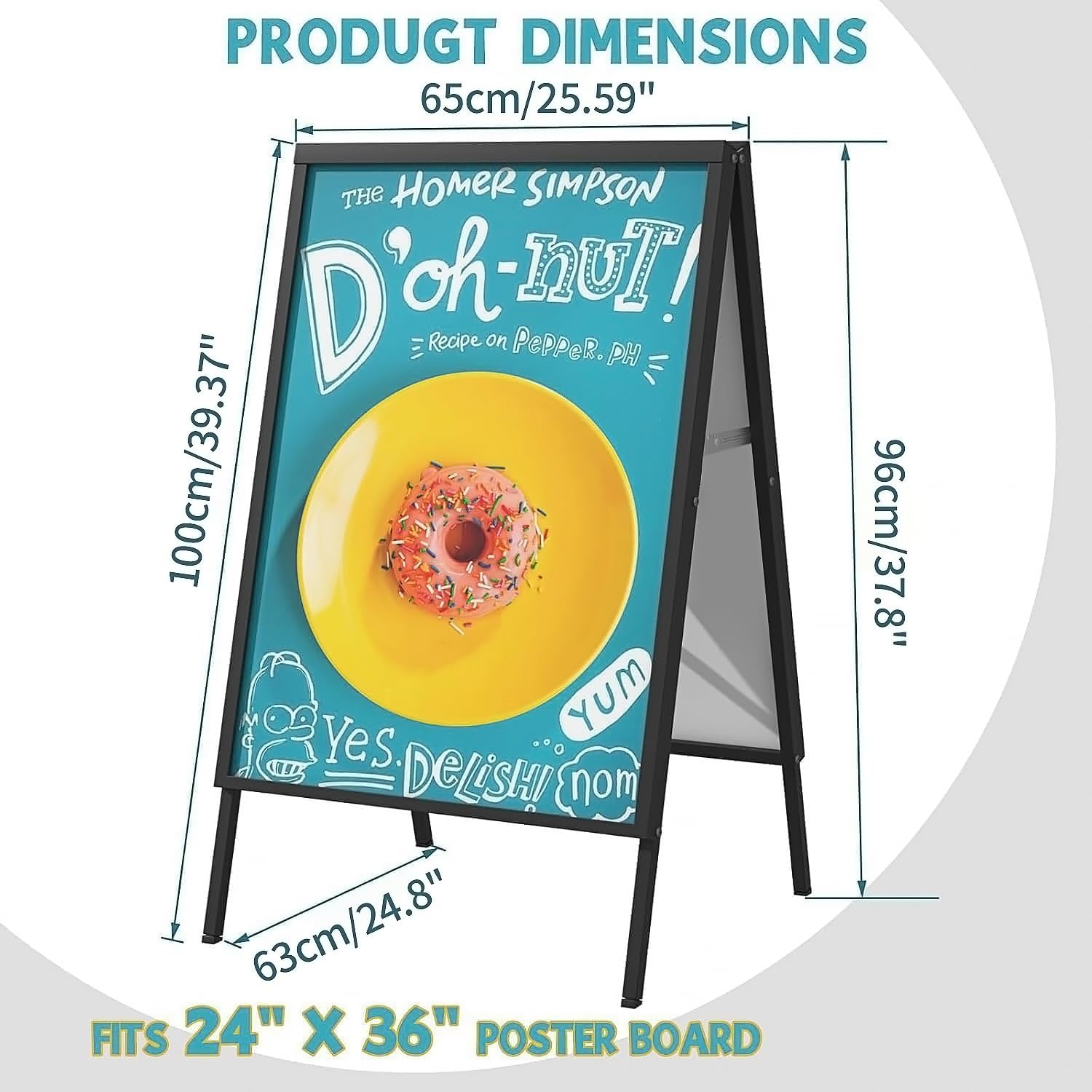 Maeklon 8 Pack A-Frame Sidewalk Sign 24" x 36", Portable Outdoor Sandwich Board Sign, Heavy Duty Double-Sided Signboard, Black Folding Frame Poster Boards (Frame Only)
