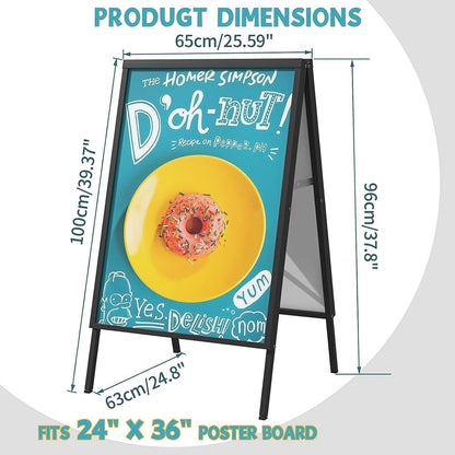 Maeklon 8 Pack A-Frame Sidewalk Sign 24" x 36", Portable Outdoor Sandwich Board Sign, Heavy Duty Double-Sided Signboard, Black Folding Frame Poster Boards (Frame Only)