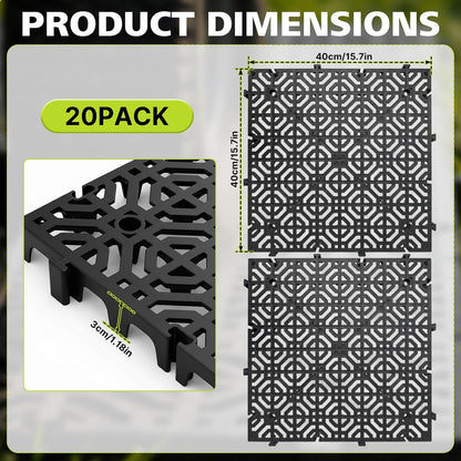 20 Pack Ground Protection Mats, 15.7"x15.7" Interlocking Plastic Grid Panel | 1.18" Thick Heavy-Duty Drainage Pavers for Lawns, Gravel, Parking Areas, Pathways and Outdoor Event Flooring