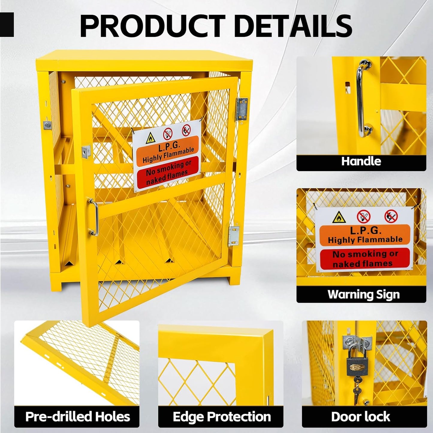 Maeklon Propane Tank Storage Box, Propane Storage Cage, 2 Tier Gas Cylinder Cabinet Fits for 20lbs and 33lbs Cylinder, for Warehouse and Factory, Yellow (30.1" Wx29.7 Lx35 H )