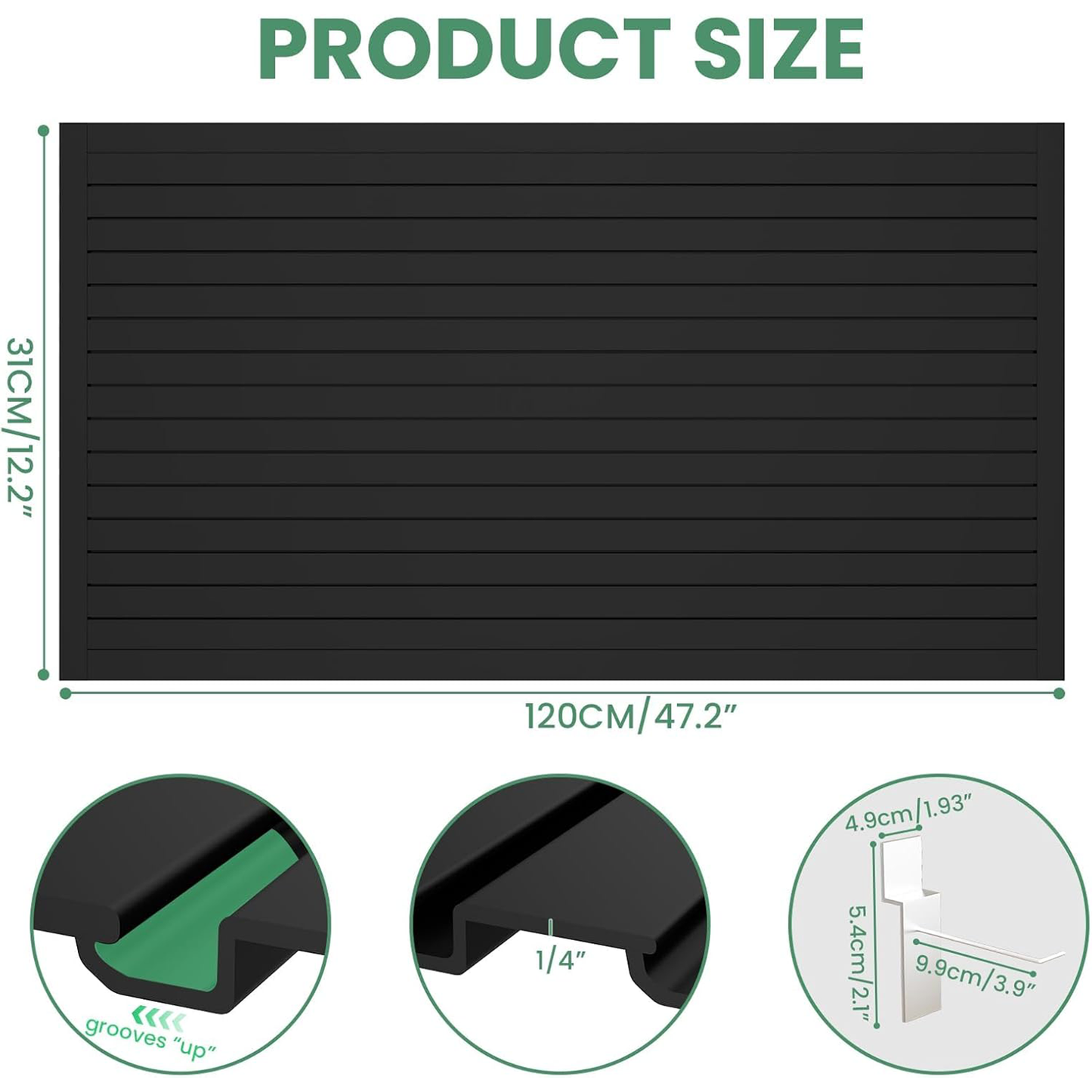 Maeklon 2 Pack 4 x 8 ft Garage Slat Wall Panels, Heavy PVC Wall Organizer with 12 Hooks, Slatwall Panel Wall Storage Systems for Garage Wall Storage, Slatted Wall Panels - Black