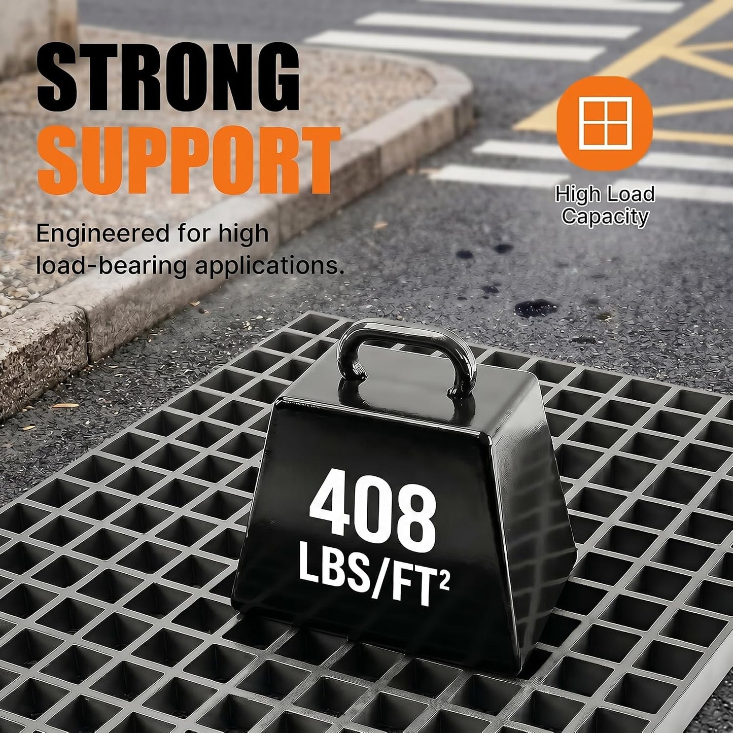 2 Pack Fiberglass Grating, 48"x22.6"x1.3" Molded FRP Panels | Open Mesh Grate with Concave Surface for Drain, Deck, Car Wash, Walkway and Industrial Flooring
