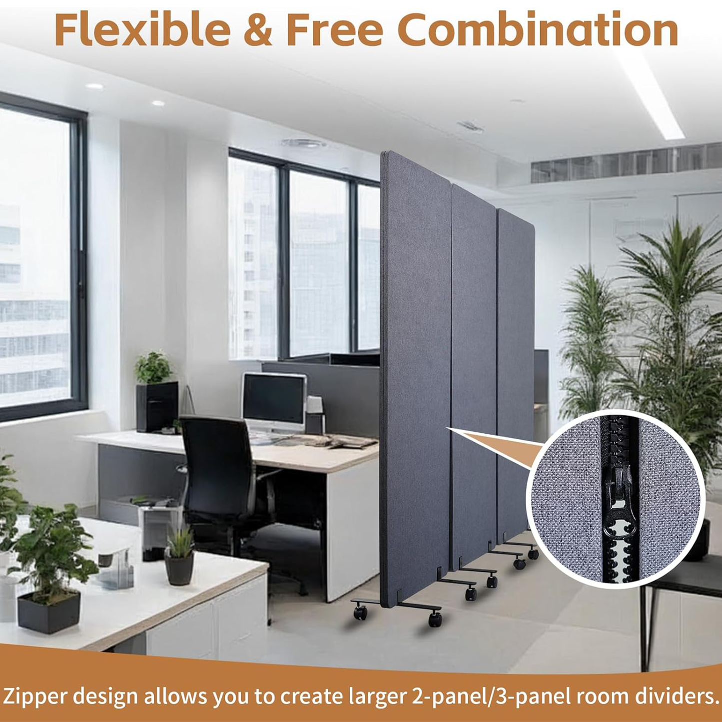 Maeklon 72 "x 66" Freestanding Acoustic Room Divider, 3 Panel PET Polyester Soundproof Room Screen with Wheels, Portable Partition Divider for Office, Reception Room, School, Hospital