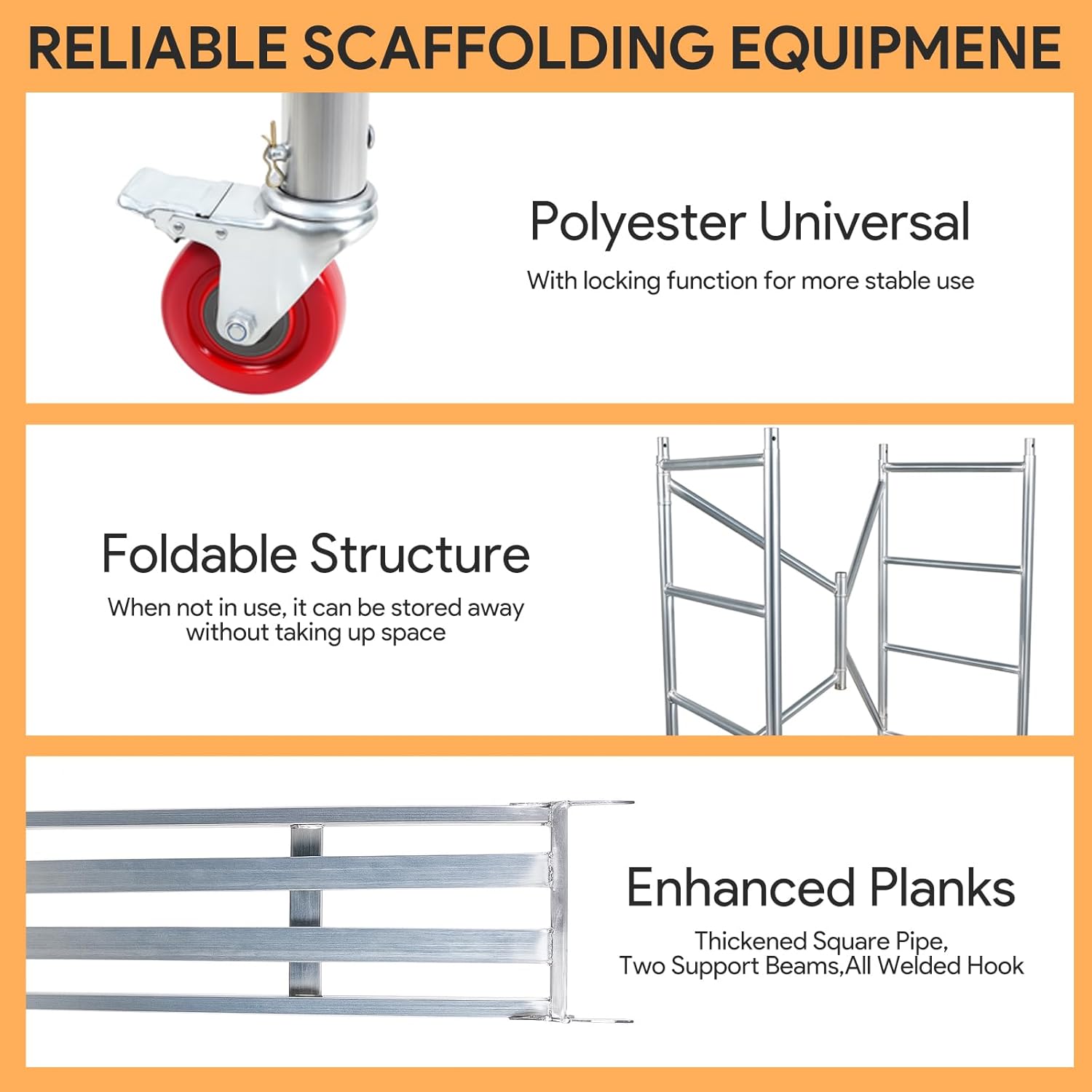 Maeklon Rolling Scaffolding Work Platform, Portable Scaffolding Platform with Locking Wheels, Multipurpose Mobile Scaffolding, 500-Pound-Capacity with Foldable Design(24 "x46" x65")